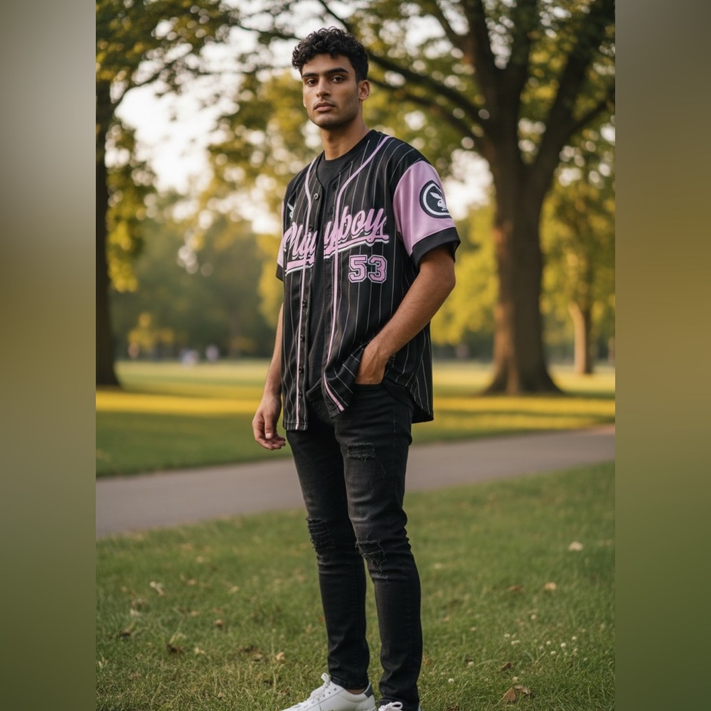 PLAYBOY Black and Pink Men's Jersey